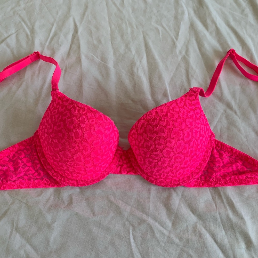 neon pink push up bra